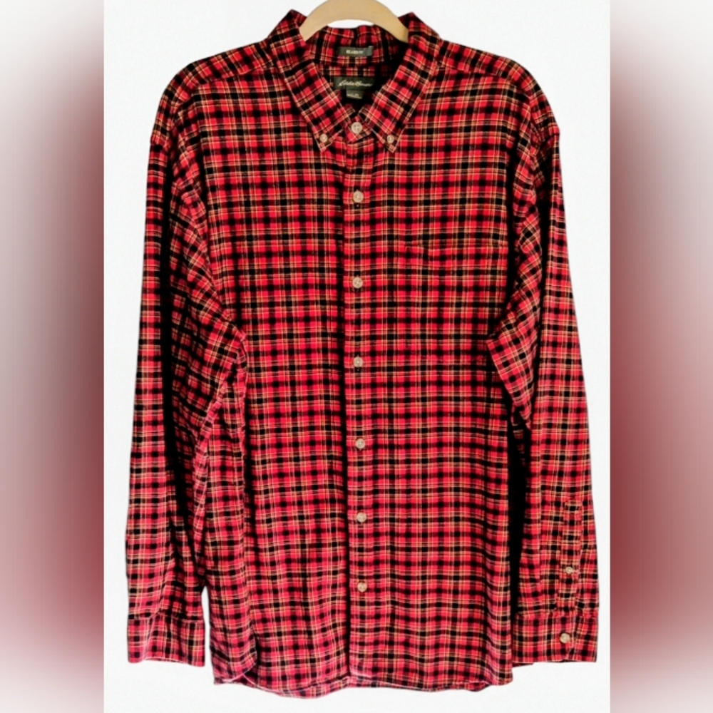 Eddie Bauer Men's Flannel Shirt Plaid Red/Black Sz XL Cotton W-3